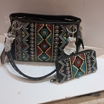 Montana West Women s Black/Multicolor Aztec Embroidered Shoulder Bag Zip + Pouch