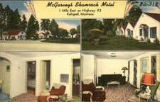 Kalispell,MT McGarvey's Shamrock Motel Tichnor Flathead County Linen Postcard