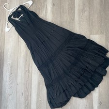 Bohemian Tiered Dress halter midi womens Black (small) vintage gypsy whimsigoth