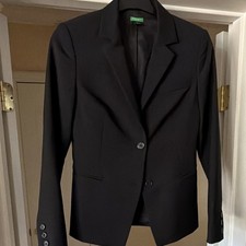 United Colors of Benetton Women's Black Wool Lined 2-Button Blazer 4