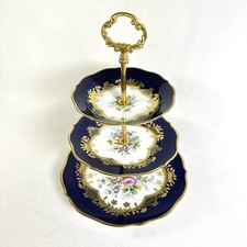 Lindner Küps Echt Cobalt Kobaltblaue Porzellan Etagere 3 stöckig handbemalt Gold