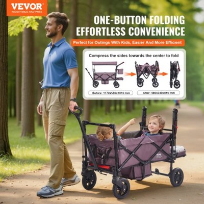 Wagon Stroller for 2 Kids Push Pull Quad Collapsible Stroller with Adjustable