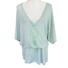 Silk Cashmere Knit Beaded Tunic Top Womens Med / L Mint Green Luxury Resortwear