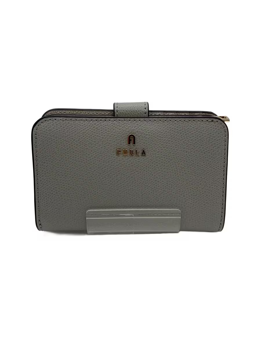 FURLA Bi-fold Wallet Leather Gray Plain Women's
