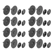 20 Sets 18x2mm Magnetic Round Snaps Button Base Components and Cap Kit, Black