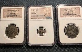 1783 MO FF Naufragio EL CAZADOR NGC Clasificado GENUINO LOTE DE 3 MONEDAS 2 2R y 1 1/2
