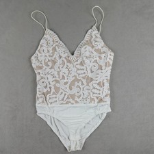 Hello Molly Bodysuit Womens Large Lace Embroidered Mesh Nude Lined Spaghetti Str