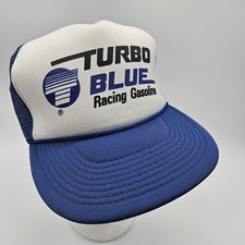 Turbo Blue Racing Gasoline Hat Vintage Blue White Snapback Trucker Mesh Cap