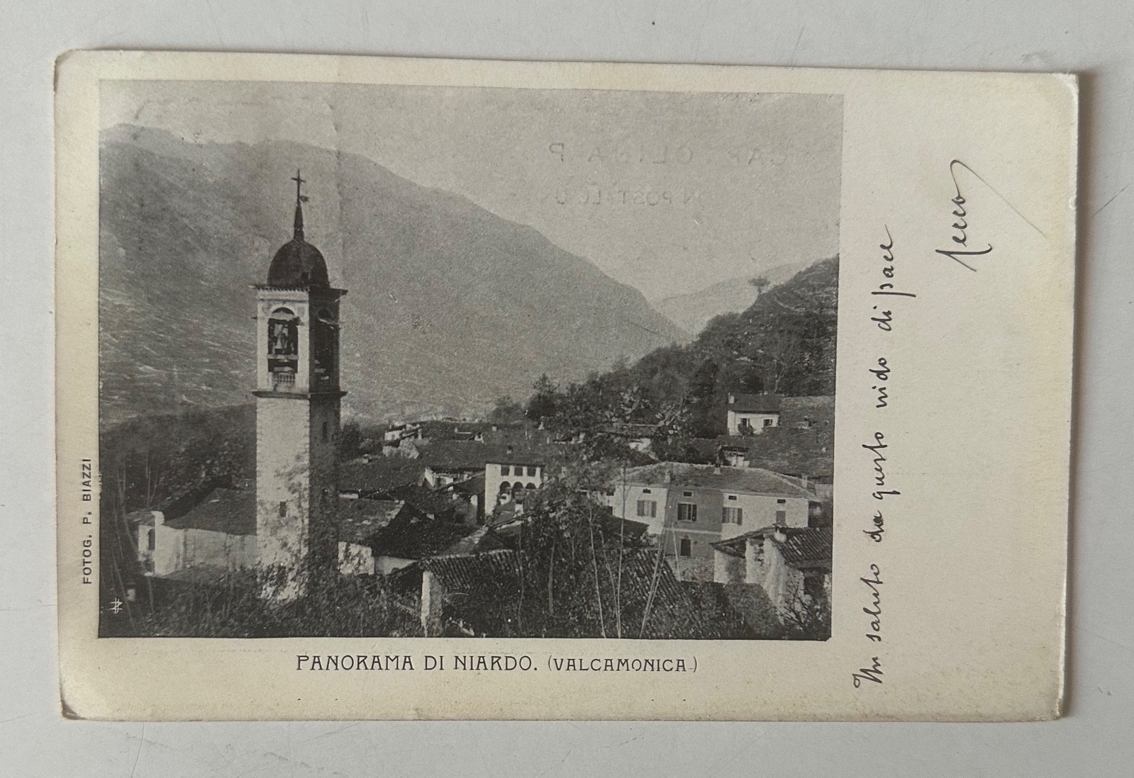 CARTOLINA ANNI 10 VIAGGIATA PANORAMA DI NIARDO (VALCAMONICA) FOTOG. P. BIAZZI
