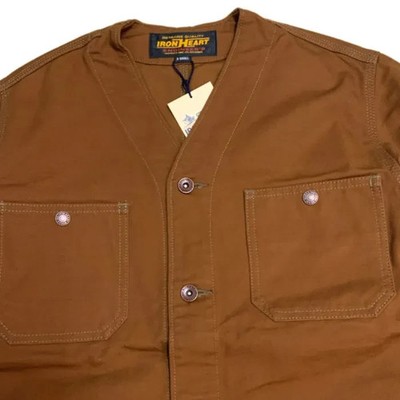 IRON HEART IHJ-159 Duck Collarless Chore Jacket Brown XS-L Made in