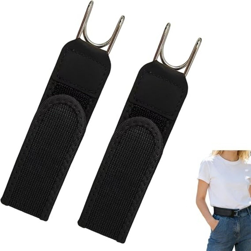 2x Tactical Metal Hook Elastic Belt Buckle-Less Invisible Waist Belt Closure