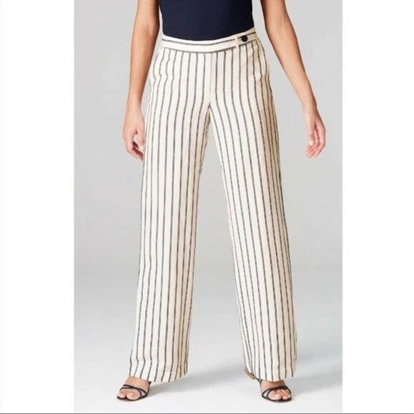 NWT J. Jill Striped Linen Blend Wide Leg Pants Navy Cream Plus