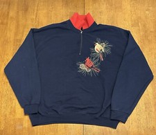 Vintage Cardinals Nature 1/4 Zip Sweatshirt XL Granny Birds