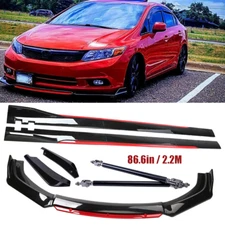Front Bumper Lip Spoiler Splitter Side Skirt Body Kit For Honda Civic Si EX LX E