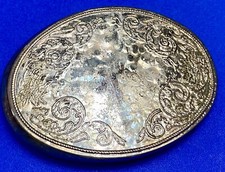 Vintage Ornate Engraved Western Flower Swirl Oval Belt Buckle