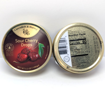 2 x Cavendish & Harvey | Sour Cherry Hard Candy Drops | 5.3 Ounce Tin GF Non-GMO