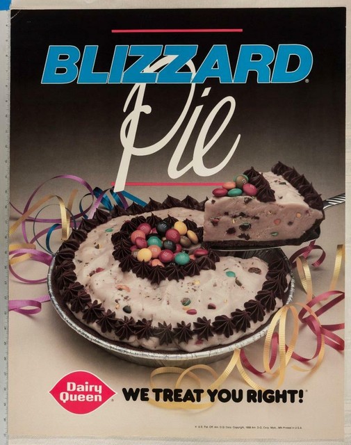 Vintage Dairy Queen Poster Blizzard Pie 1988 22x28 dq2 eBay