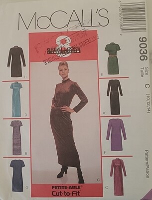 McCalls 9036 Sewing Pattern Misses Knit Dress in 2 Lengths Size 10 12 14  Uncut | eBay