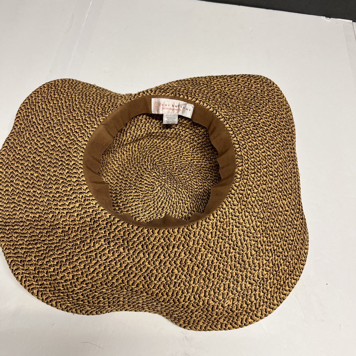 Four Buttons by San Diego Hat Co Woven Straw Wide Brim Sun Hat Tan Gold Accent Anthropologie Four Buttons by San Diego Hat Company Brown  main image 3