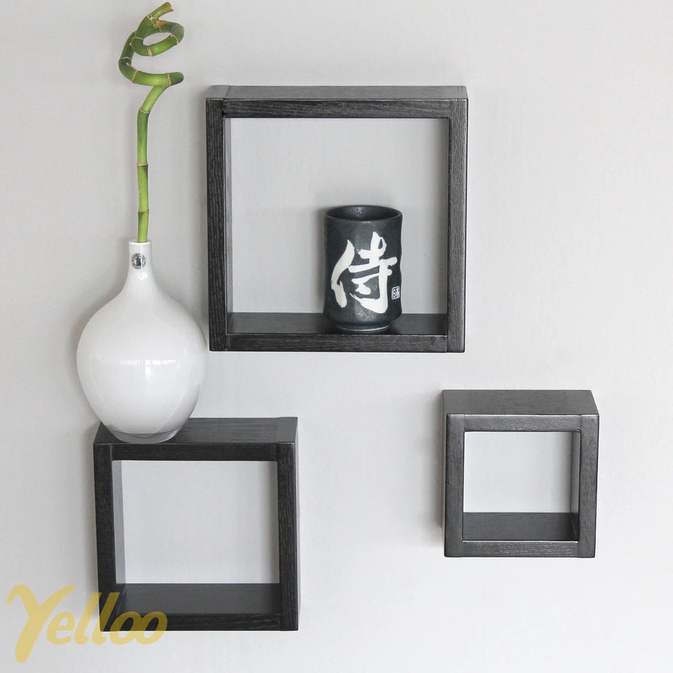 SET 3 CUBI MENSOLE LEGNO MARRONE SCURO SIMILE WENGE MENSOLA DESIGN MODELLO 3CMA - Immagine 4 di 4