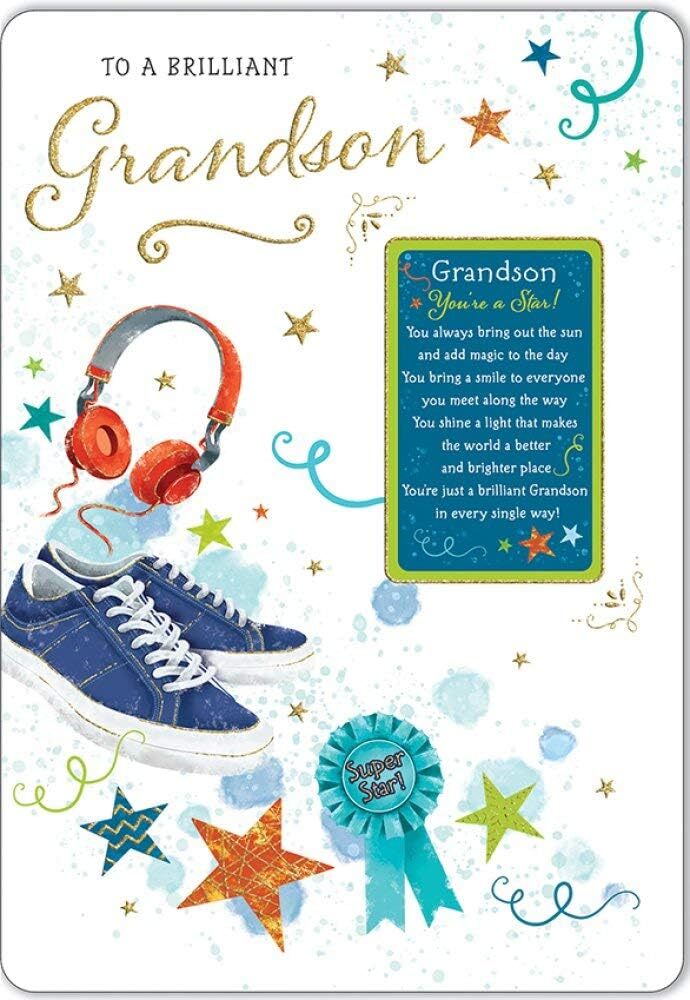 To A Brilliant Grandson Birthday Keepsake Card - Foil Finish - Regal
