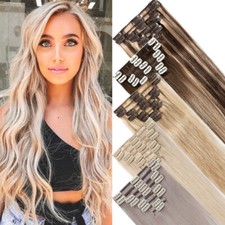 US 8pcs Clip In 100 Real Remy Human Hair Extensions Weft Hairpiece Blonde Ombre