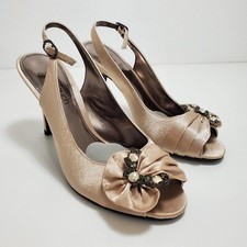 Nina Women's Beige Slingback High Heel Pumps Shoes Peep Toe Size 7
