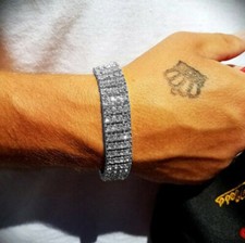 MEN'S HIP HOP SILVER PLATED QUAVO 4 ROW CUBIC ZIRCONIA TENNIS FULL ICED BRACELET