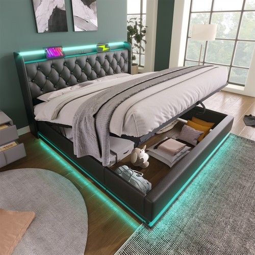 Twin/Full/Queen/King Size Upholstered Platform Bed w/ Hydraulic Storage System - Picture 8 of 72