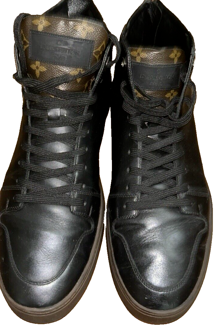 Louis Vuitton ブラック PRE-OWNED LOUIS VUITTON BLACK LEATHER MONOGRAM CANVAS HIGH TOP MEN