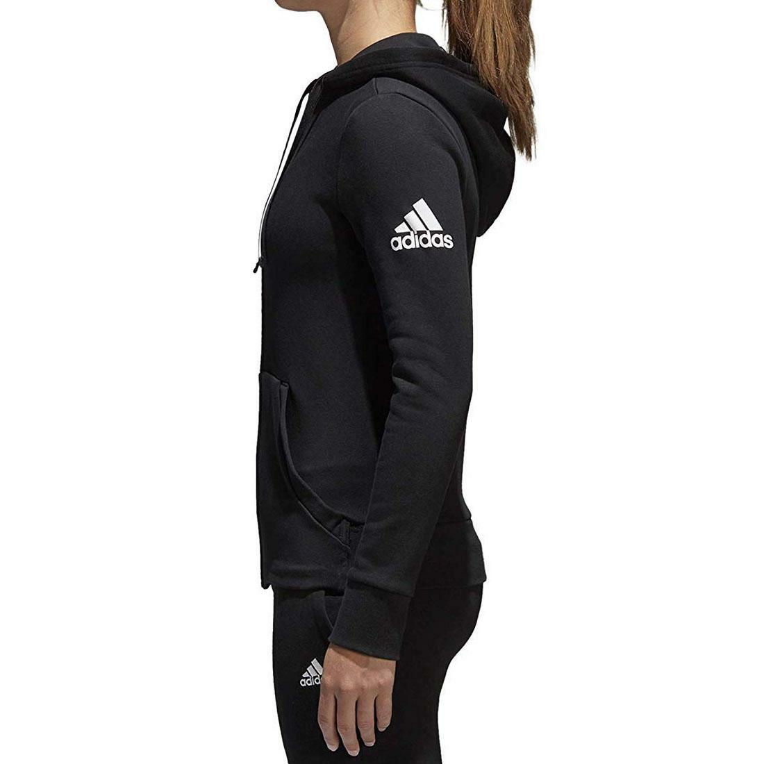 adidas Womens Hoodie Sweatshirt Full Zip Essentials Linear Solid Grey Black  XXS | eBay
