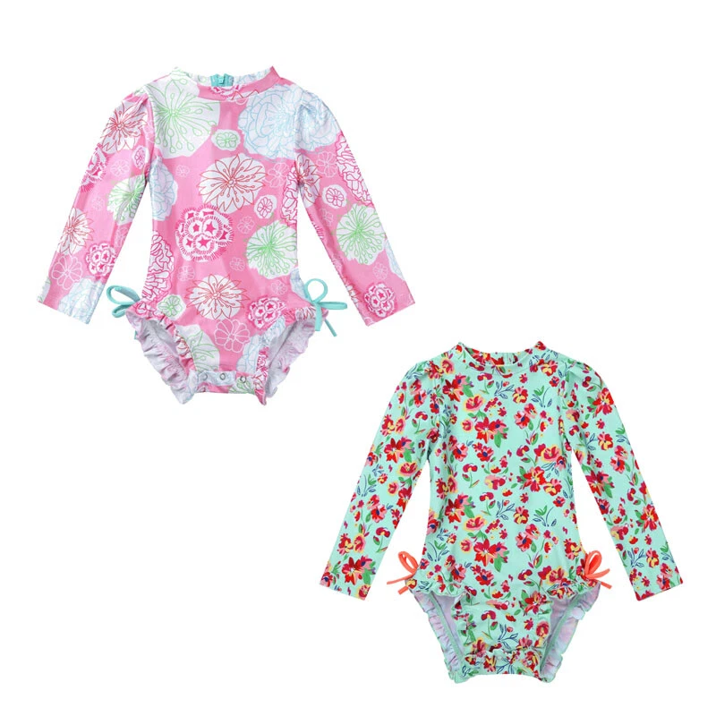 Baby Girls One piece Swimwear Floral Printed Swimsuit Bathing Suit Rash Guard