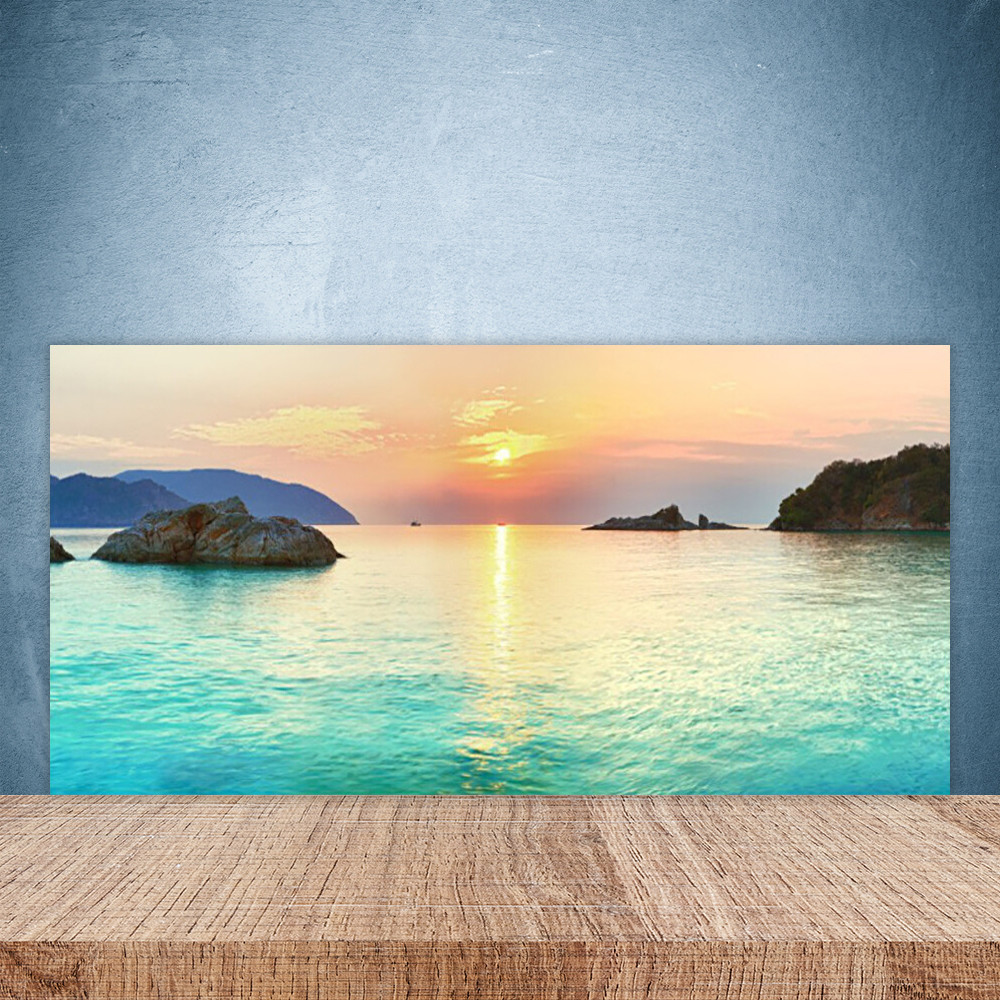 Crédence de cuisine en verre 100x50 cm motif paysage marin de rochers