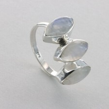 Triple Oval Rainbow MOONSTONE Ring - Multiple Sizes - 925 STERLING SILVER 136e