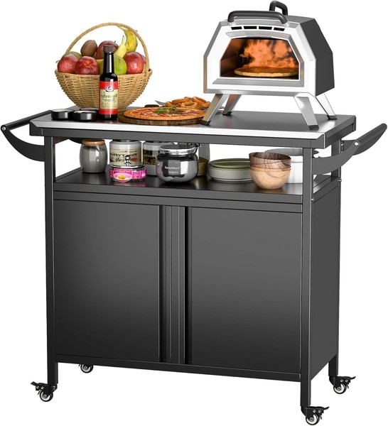 Supeer Grillwagen Pizzatisch Edelstahl 304 Mit 4 Rollen Outdoor Servierwagen-image