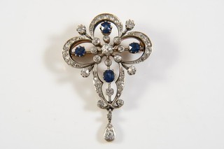 Q49P25 Gold 585 14kt and Silver Brooch Natural diamonds add approx 0.50ct sapphires