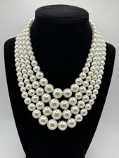 Vintage Japan 4 Strand Faux Pearl Necklace Collar Choker Style Acrylic 15