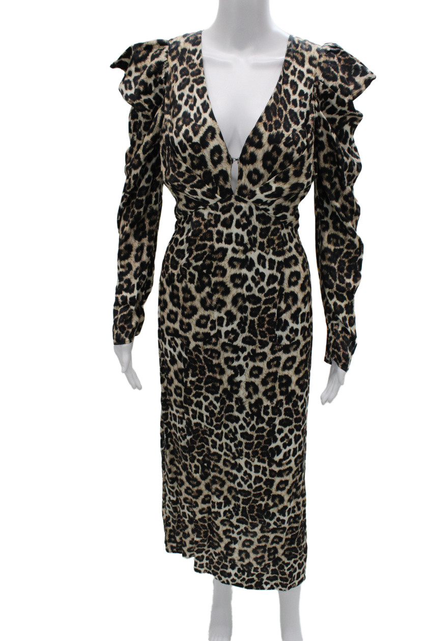 Farm Rio Women Multicolor Animal Print Maxi Dress V Neck Long Sleeve Size SFree Shipping in US $100+ Orders | $6.95 Orders Below