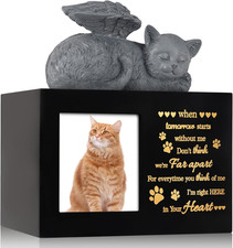 Pet Urns for Ashes, Black Wooden Cat Urns for Ashes with Cat Angel, Cat Memorial
