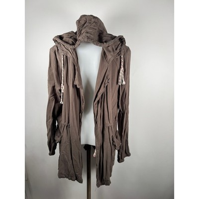 Women's Hem & Thread Lightweight Hooded Utility Jacket Drawstring Size Large