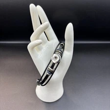 Vintage Multilayer Black Leather Strap Interchangeable Charm Bracelet - 7 1/2"