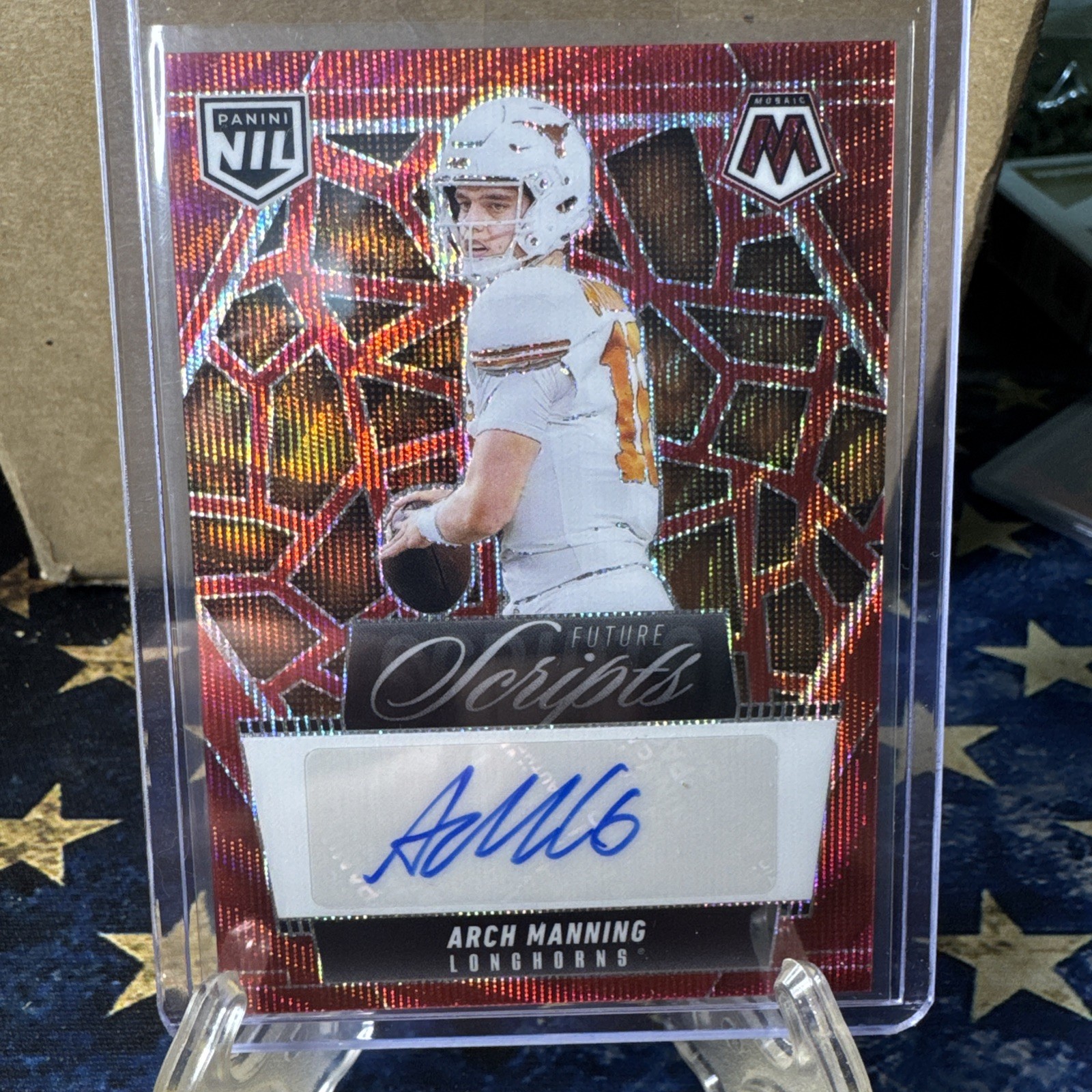 Arch Manning 2025 Panini Mosaic Future Scripts Autograph International Red Wave