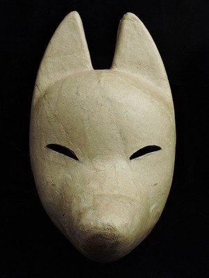 Komendo Kichi Full Face Fox Mask Kitsune Painting Drawing Blank Paper Beige JP
