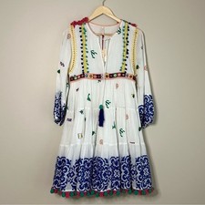 Anthropologie x Raga Colorful Embroidered Long Sleeve Mini Dress Size Small