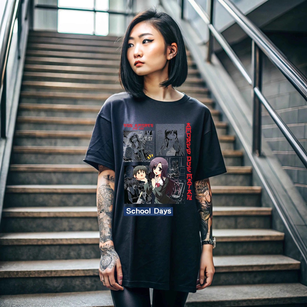 Anime School Days Sekai Saionji Black T Shirt | eBay