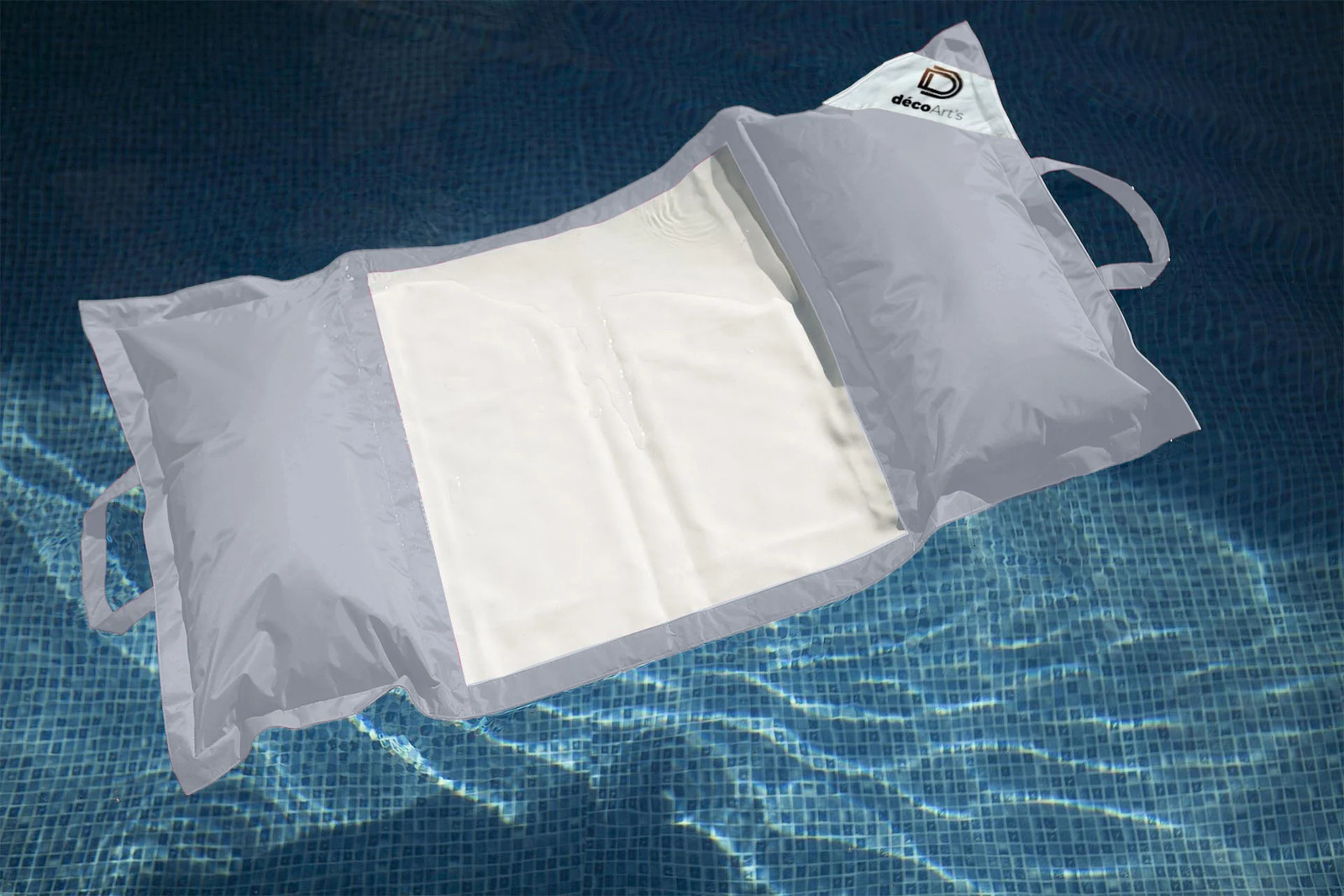 Pouf piscine gris galet 170x90 cm en polyester | Coussin géant de jardin