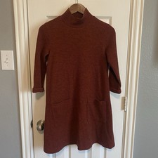 Everly Sweater Dress Women's Medium Red Pockets Cuff Sleeve A Line Mock Neck