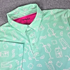 Birdie Bound Performance Golf Polo Shirt Men's Medium Aqua Blue Cocktail Drink