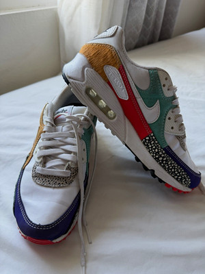 Nike Air Max 90 Women s Low Top Sneakers White Multicolor Animal Print DH5001