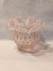Fenton Pink Opalescent Iridescent Hobnail Ribbon Edge Vase Original Box 4.75"